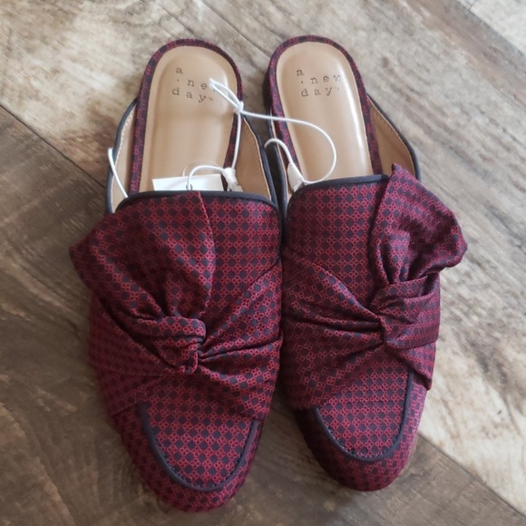 NEW Mules Preppy Bow Red Maroon Shoes Plaid Trendy - Picture 6 of 8
